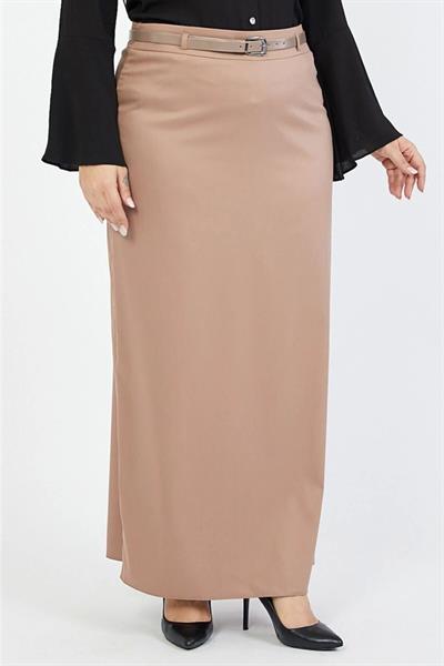 Apsen Kadın  Kemerli Vizon Büyük Beden Dokuma Kumaş Etek 1580-100