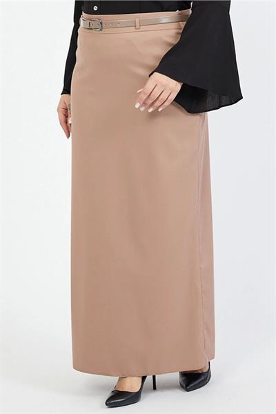Apsen Kadın  Kemerli Vizon Büyük Beden Dokuma Kumaş Etek 1580-100