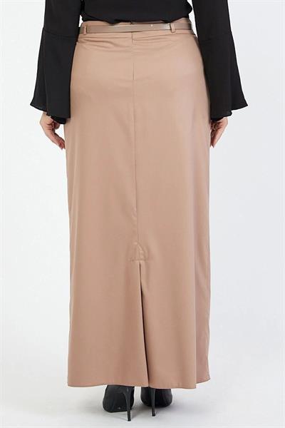 Apsen Kadın  Kemerli Vizon Büyük Beden Dokuma Kumaş Etek 1580-100