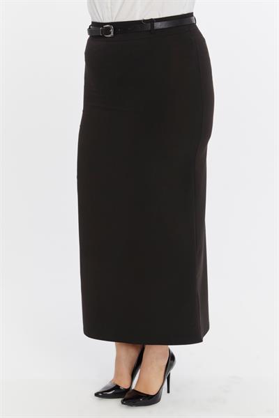 Apsen Kadın  Kemerli Siyah Büyük Beden Dokuma Kumaş Etek 1580-100