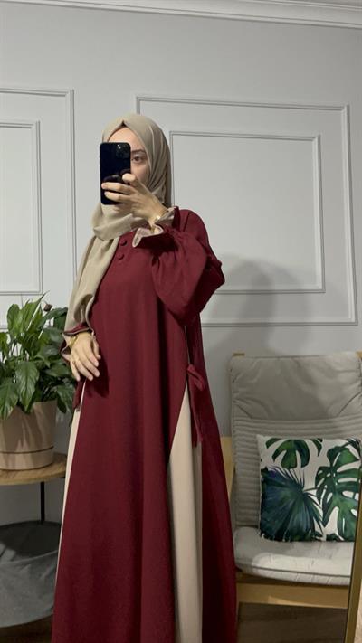  Hüma elbise Bordo renk şal takım