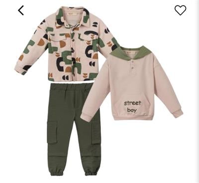 Dokuma Kumaş Ceketli, Sweatshirt'lü ve Paraşüt Pantolonlu 3'lü Takım Yeşil