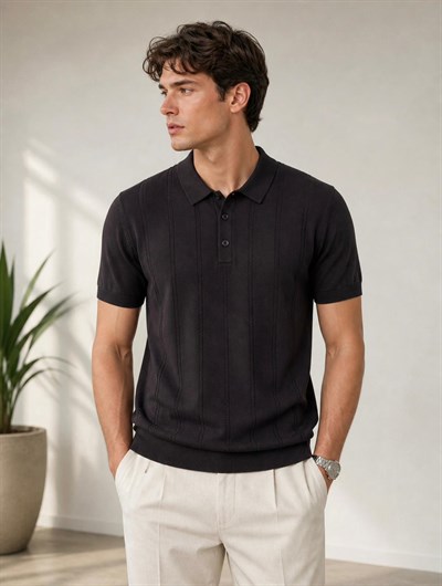 ACIKAHVE POLO YAKA DESENLİ RAYON TRİKO