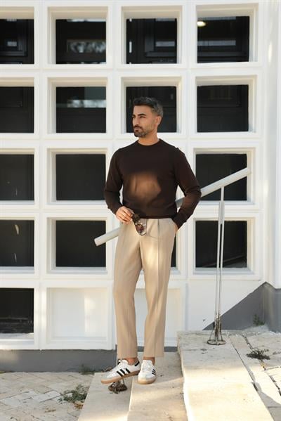 BEJ KALIN İPLİ ÖRME PİLELİ PANTOLON