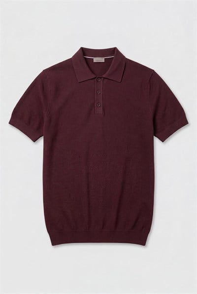BORDO DOKULU LİKRALI POLO YAKA RAYON TRİKO
