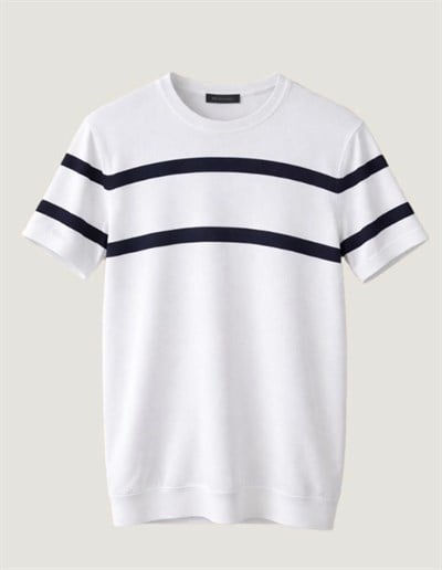 EKRU ÇİZGİLİ BİSİKLET YAKA RAYON TRİKO