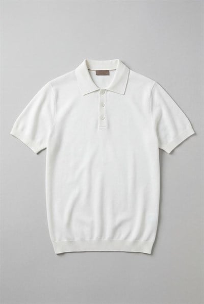 EKRU DOKULU LİKRALI POLO YAKA RAYON TRİKO TİŞÖRT