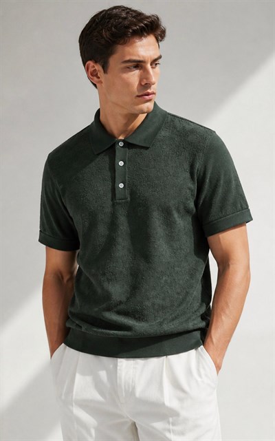 HAKİ DESENLİ POLO YAKA RAYON TRİKO