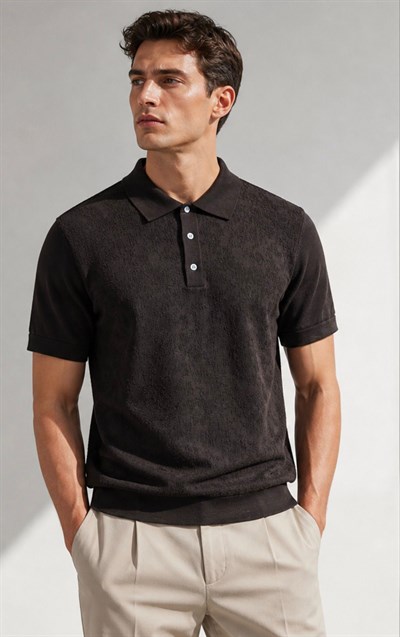 KAHVE DESENLİ POLO YAKA RAYON TRİKO