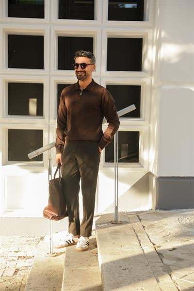 KAHVE FERMUARLI POLO YAKA %100 PAMUK TRİKO