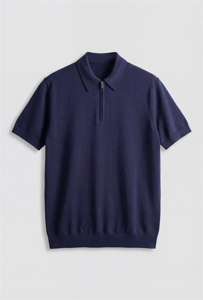 LACİVERT FERMUARLI POLO YAKA RAYON TİŞÖRT