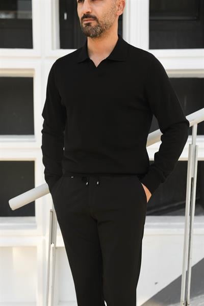 SİYAH PATLI YAKALI %100 PAMUK TRİKO