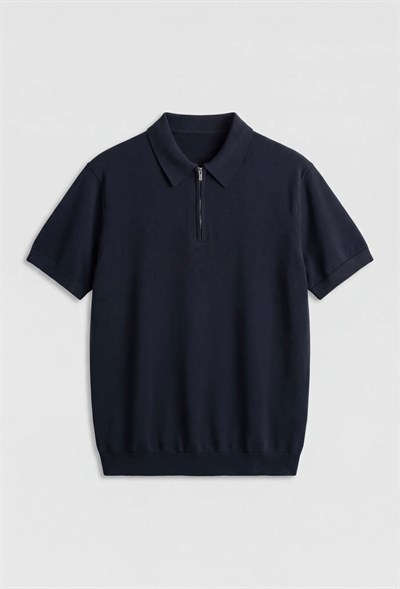 SİYAH POLO YAKA FERMUARLI RAYON TİŞÖRT
