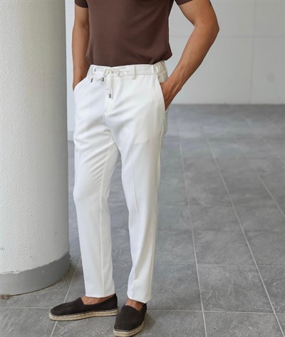 SLİMFİT EKRU POLİVİSKON LİKRALI JOGGER PANTOLON