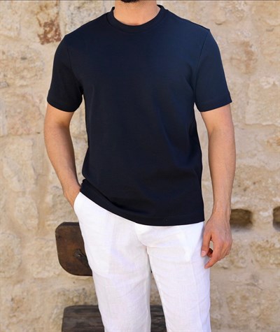 SLİMFİT LACİVERT %100 PAMUK BASİC TİŞÖRT