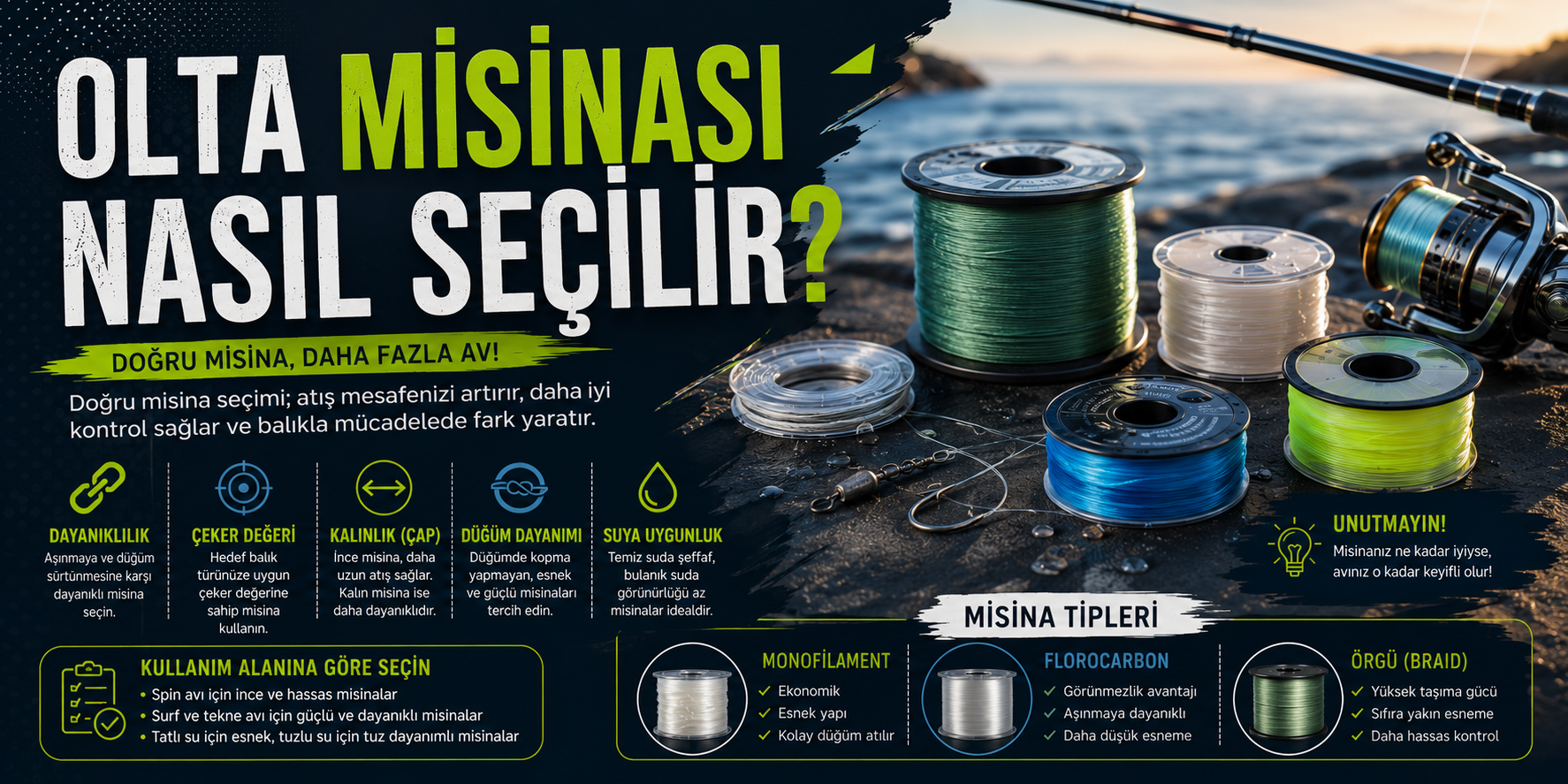 Olta Misinası Nasıl Seçilir? İp, Monofilament ve Fluorocarbon Farkı