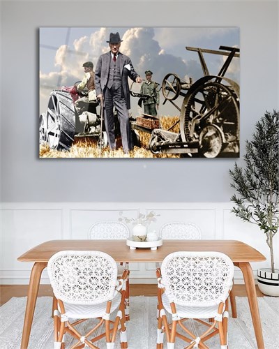 Atatürk ve Türk Çiftçisi Cam Tablo | Cumhuriyetin Tarım Vizyonu Premium Temperli Cam Duvar Tablosu