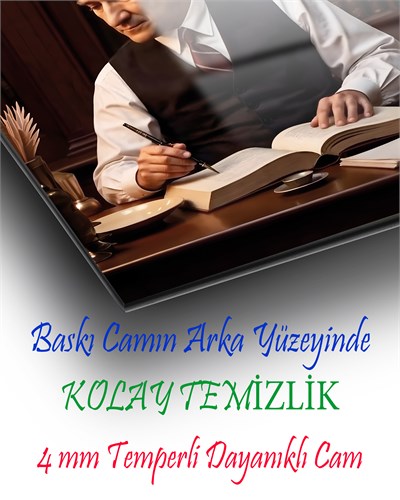 Mustafa Kemal Atatürk Cam Tablo | Liderlik ve Vizyon Temalı Dekoratif Temperli Cam Duvar Tablosu
