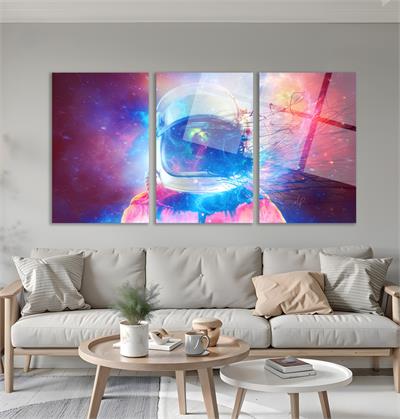 Soyut Astronot Uzay Renkli Cam Tablo  Modern Ofis Makam Odası Hediyelik Büyük Tablo Duvar Dekoru 