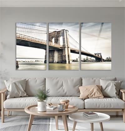 Soyut Brooklyn Köprüsü  Cam Tablo  Modern Ofis Makam Odası Hediyelik Büyük Tablo Duvar Dekoru 