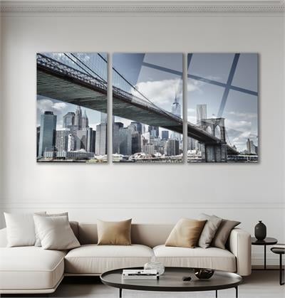 Soyut Brooklyn Köprüsü Cam Tablo  Modern Ofis Makam Odası Hediyelik Büyük Tablo Duvar Dekoru 