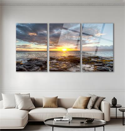 Soyut Deniz Gün Batımı Manzara  Cam Tablo  Modern Ofis Makam Odası Hediyelik Büyük Tablo Duvar Dekoru 