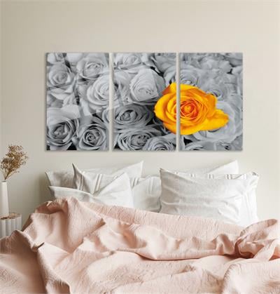 Soyut Gri Sarı Çiçekli Cam Tablo  Modern Ofis Makam Odası Hediyelik Büyük Tablo Duvar Dekoru 