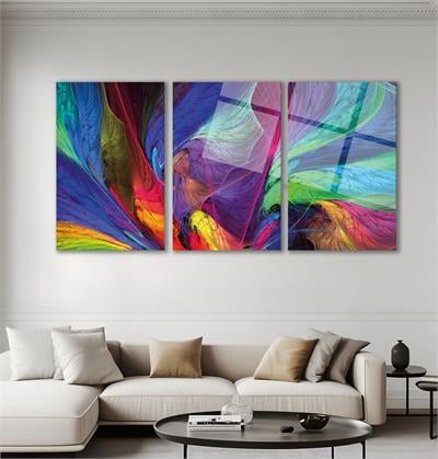 Soyut Renkli Dalgalı Cam Tablo  Modern Ofis Makam Odası Hediyelik Büyük Tablo Duvar Dekoru 