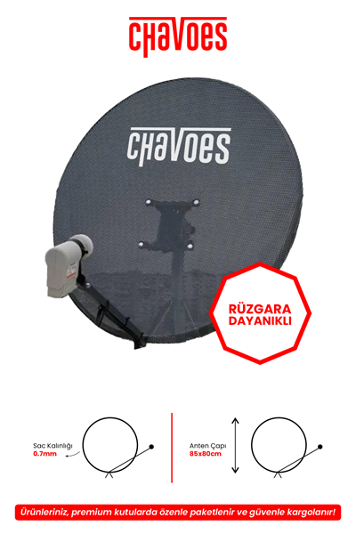 Chavoes 85 Cm Rüzgara ve Kara Dayanıklı 0,7mm Delikli Çanak Anten Seti