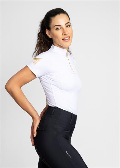 Kısa Kollu Baz Binici Bluzu Beyaz/Altın