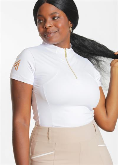 Kısa Kollu Baz Binici Bluzu Beyaz/Altın