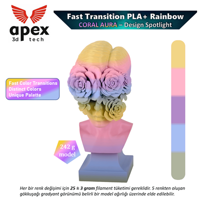 Apex3D Gökkuşağı PLA+ Filament - Mercan Diyarı 1 Kg 1.75mm