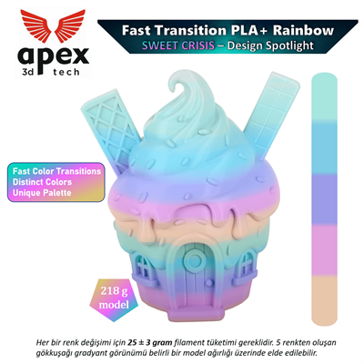 Apex3D Gökkuşağı PLA+ Filament - Tatlı Krizi 1 Kg 1.75mm