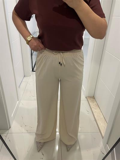 Beli Lastikli Bol Paça Taş Rengi Pantolon