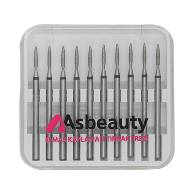 AsBeauty Elmas Kaplamalı 10'lu Paket Tırnak Frezi-Elmas K.F-Yivli Oval Mum Alevi-16 mm-Kı
