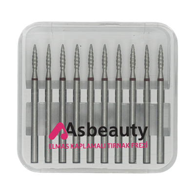 AsBeauty-Elmas Kaplamalı 10'lu Paket Tırnak Frezi - K.F-Yivli Oval Mum Alevi-21 mm-Kı