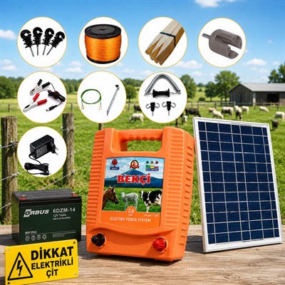 Bekçi 2.0J 5000M2 Güneş Enerjili - Sensörlü Elektrikli Çit Sistemi Ahşap Kazık Dahil
