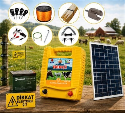 Bekçi 6.9J 10000M2 Güneş Enerjili - Sensörlü Elektrikli Çit Sistemi Ahşap Kazık Dahil