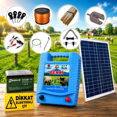 Bekçi 9.4J 30000M2 Güneş Enerjili - Sensörlü Elektrikli Çit Sistemi Ahşap Kazık Dahil