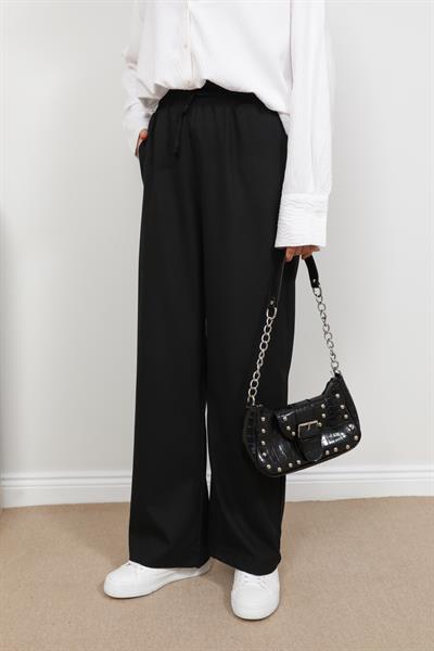 Bağcıklı Keten Pantolon - Siyah