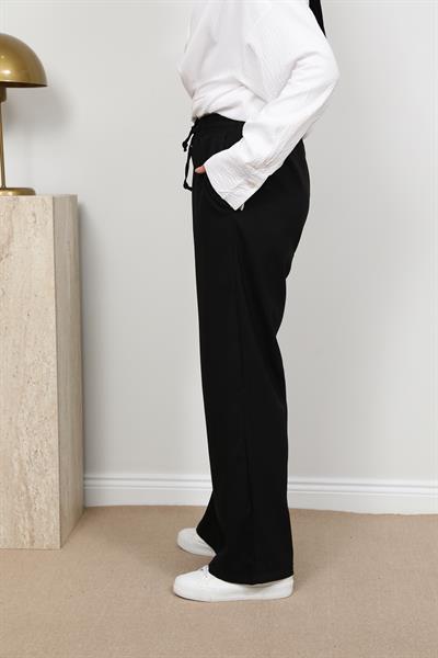 Bağcıklı Keten Pantolon - Siyah