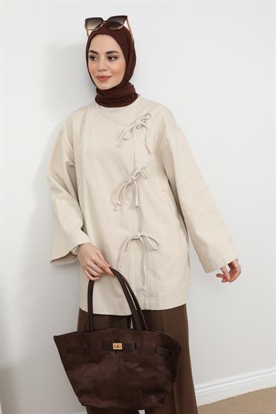 Bağcıklı Kimono - Krem