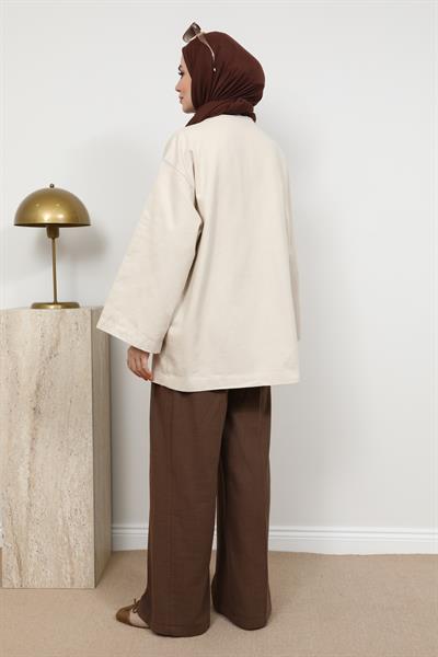 Bağcıklı Kimono - Krem