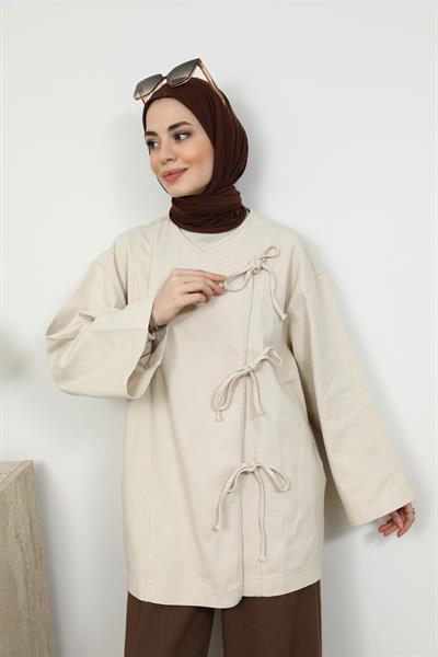 Bağcıklı Kimono - Krem