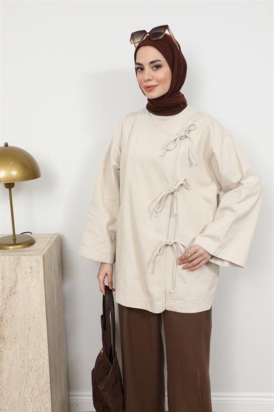 Bağcıklı Kimono - Krem