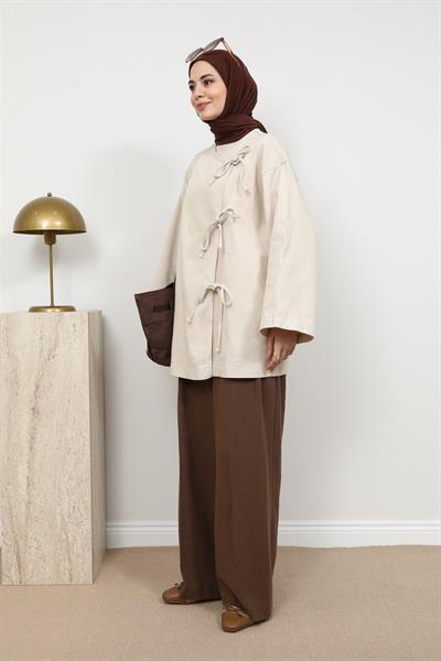 Bağcıklı Kimono - Krem