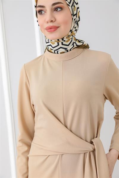 Bağlama Detaylı Elbise - Krem