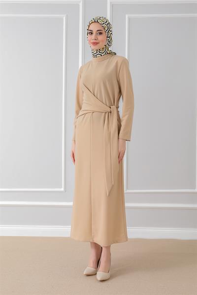 Bağlama Detaylı Elbise - Krem