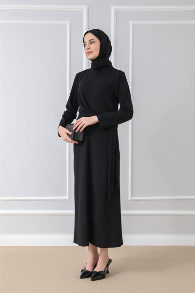 Bağlama Detaylı Elbise - Siyah