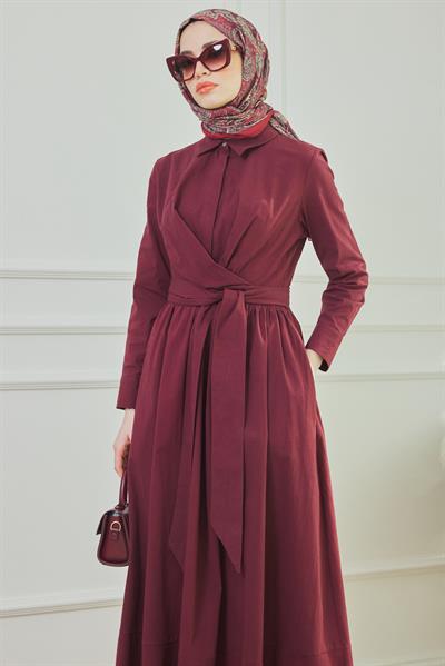 Bağlamalı Uzun Elbise - BORDO